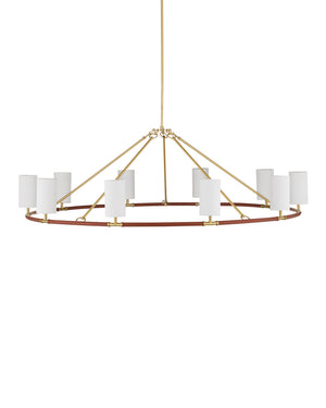 Currey & Company Ellerston Ring Chandelier Saddle Leather Wrapped Linen Shade Equestrian Glam Large 9000-1350