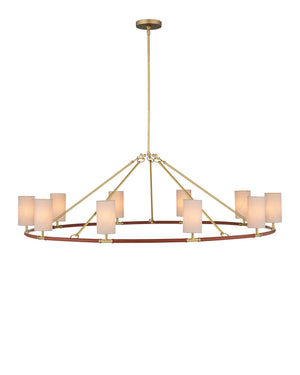 Currey & Company Ellerston Ring Chandelier Saddle Leather Wrapped Linen Shade Equestrian Glam Large 9000-1350