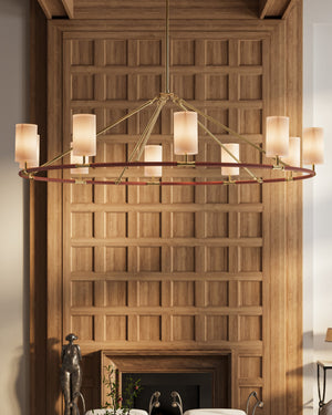 Currey & Company Ellerston Ring Chandelier Saddle Leather Wrapped Linen Shade Equestrian Glam Large 9000-1350
