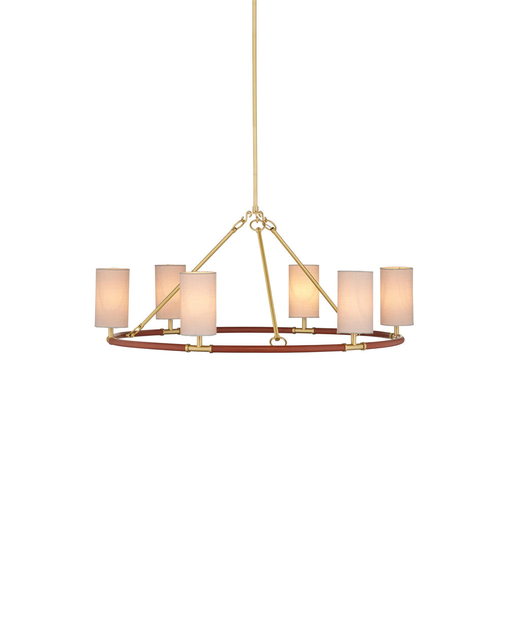 Currey & Company Ellerston Ring Chandelier Saddle Leather Wrapped Linen Shade Equestrian Glam Medium 9000-1351