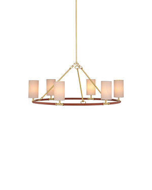 Currey & Company Ellerston Ring Chandelier Saddle Leather Wrapped Linen Shade Equestrian Glam Medium 9000-1351