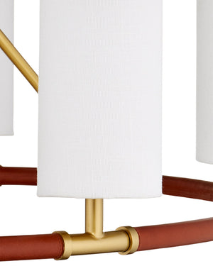 Currey & Company Ellerston Ring Chandelier Saddle Leather Wrapped Linen Shade Equestrian Glam Medium 9000-1351
