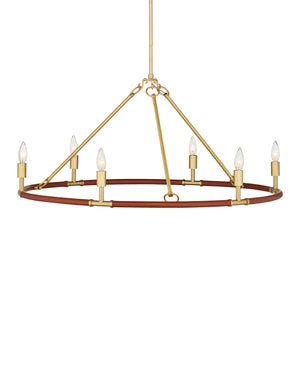 Currey & Company Ellerston Ring Chandelier Saddle Leather Wrapped Linen Shade Equestrian Glam Medium 9000-1351
