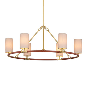 Currey & Company Ellerston Ring Chandelier Saddle Leather Wrapped Linen Shade Equestrian Glam Medium 9000-1351