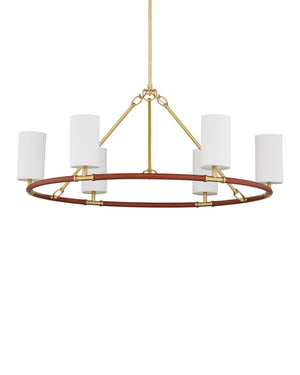 Currey & Company Ellerston Ring Chandelier Saddle Leather Wrapped Linen Shade Equestrian Glam Medium 9000-1351