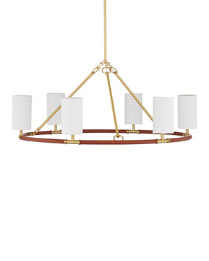Currey & Company Ellerston Ring Chandelier Saddle Leather Wrapped Linen Shade Equestrian Glam Medium 9000-1351