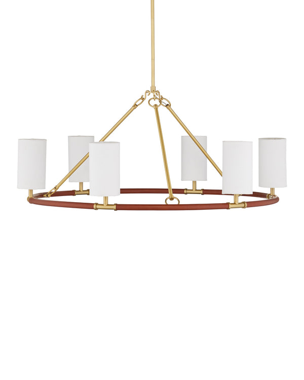 Currey & Company Ellerston Ring Chandelier Saddle Leather Wrapped Linen Shade Equestrian Glam Medium 9000-1351
