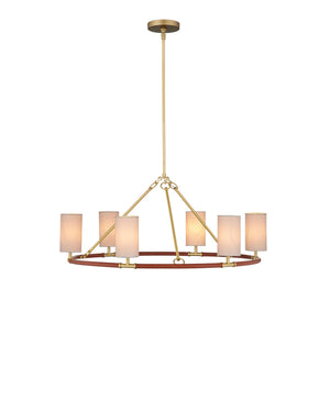 Currey & Company Ellerston Ring Chandelier Saddle Leather Wrapped Linen Shade Equestrian Glam Medium 9000-1351