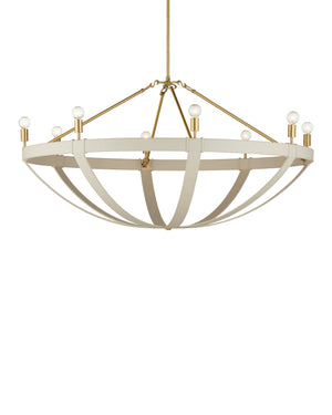 Currey & Company Barrington Cream Leather Chandelier with Brushed Brass Hardware for Dining Rooms 9000-1352