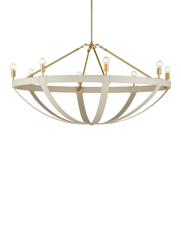 Currey & Company Barrington Cream Leather Chandelier with Brushed Brass Hardware for Dining Rooms 9000-1352