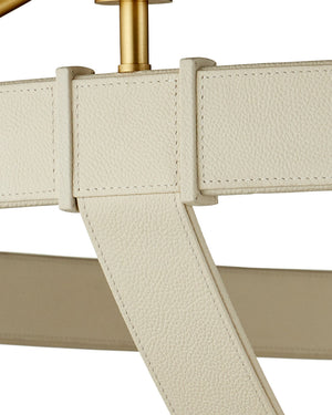 Currey & Company Barrington Cream Leather Chandelier with Brushed Brass Hardware for Dining Rooms 9000-1352
