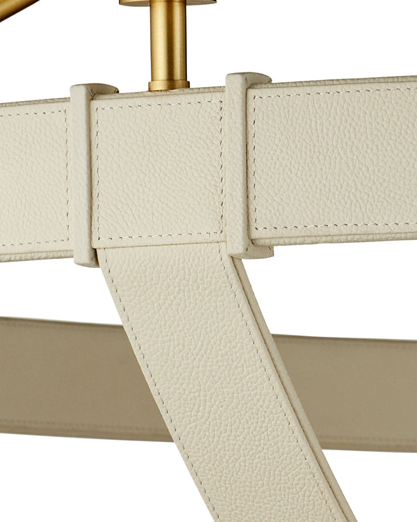 Currey & Company Barrington Cream Leather Chandelier with Brushed Brass Hardware for Dining Rooms 9000-1352