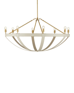Currey & Company Barrington Cream Leather Chandelier with Brushed Brass Hardware for Dining Rooms 9000-1352