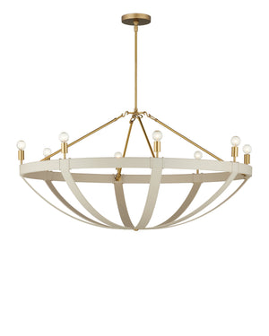 Currey & Company Barrington Cream Leather Chandelier with Brushed Brass Hardware for Dining Rooms 9000-1352