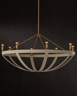 Currey & Company Barrington Cream Leather Chandelier with Brushed Brass Hardware for Dining Rooms 9000-1352