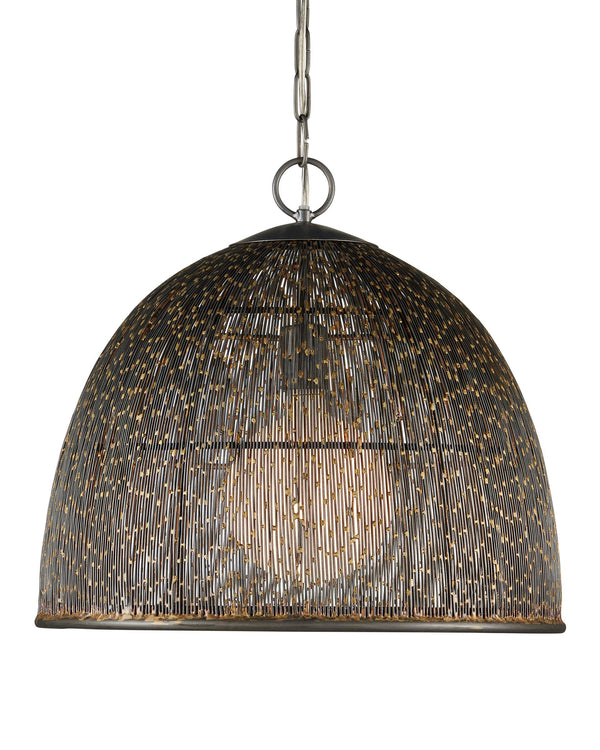 Currey & Company Eduardo Iron Wire Dome Pendant Light Artisan Woven Fixture for Dining Rooms 9000-1353