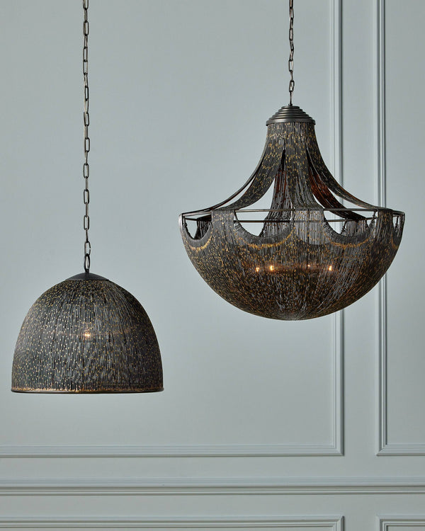 Currey & Company Eduardo Iron Wire Dome Pendant Light Artisan Woven Fixture for Dining Rooms 9000-1353