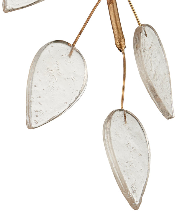 Currey & Company Banyan Forged Iron Branch Pendant Light with Glass Leaves Antique Brass Botanical Accent 9000-1354