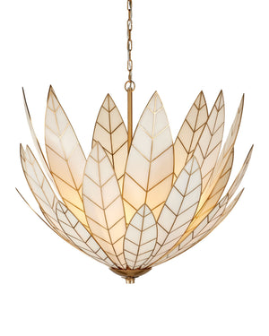Currey & Company Lamina Currey and Company Art Deco Lotus Chandelier with Antique Brass Leaf Detailing 28"h x 35"dia. 9000-1355