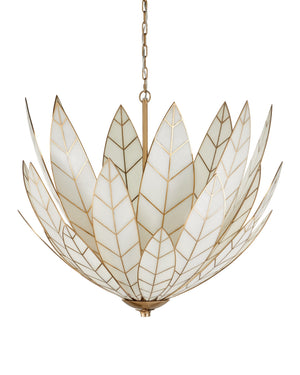 Currey & Company Lamina Currey and Company Art Deco Lotus Chandelier with Antique Brass Leaf Detailing 28"h x 35"dia. 9000-1355