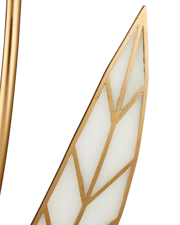 Currey & Company Foliatura Lotus Leaf Art Deco Chandelier with Antique Brass and Off-White Finish 9000-1357