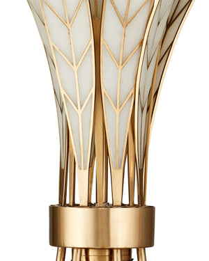 Currey & Company Foliatura Lotus Leaf Art Deco Chandelier with Antique Brass and Off-White Finish 9000-1357