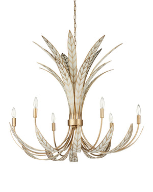 Currey & Company Foliatura Lotus Leaf Art Deco Chandelier with Antique Brass and Off-White Finish 9000-1357