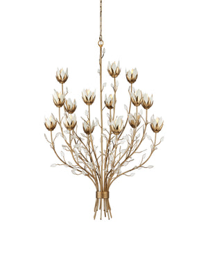 Currey & Company Star Magnolia Chandelier Antique Brass Sculptural Floral Glass Petals Dining Room Large 9000-1358