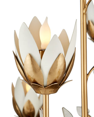 Currey & Company Star Magnolia Chandelier Antique Brass Sculptural Floral Glass Petals Dining Room Large 9000-1358