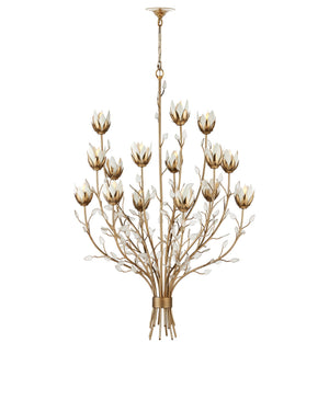 Currey & Company Star Magnolia Chandelier Antique Brass Sculptural Floral Glass Petals Dining Room Large 9000-1358