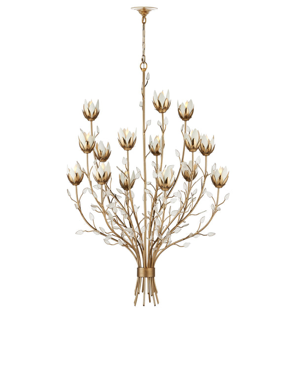 Currey & Company Star Magnolia Chandelier Antique Brass Sculptural Floral Glass Petals Dining Room Large 9000-1358