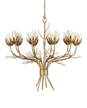 Currey & Company Star Magnolia Chandelier Antique Brass Sculptural Floral Glass Petals Dining Room Medium 9000-1359