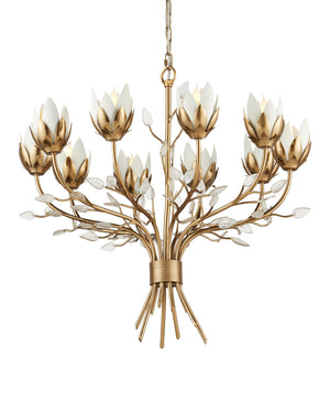 Currey & Company Star Magnolia Chandelier Antique Brass Sculptural Floral Glass Petals Dining Room Medium 9000-1359