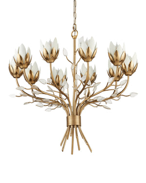 Currey & Company Star Magnolia Chandelier Antique Brass Sculptural Floral Glass Petals Dining Room Medium 9000-1359