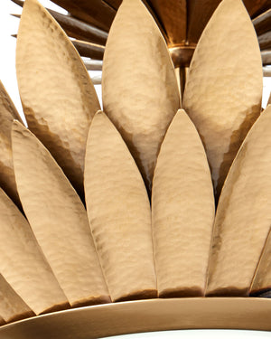 Currey & Company Plumage Antique Brass Leaf Semi Flush Mount Sculptural Ceiling Light for Glam Interiors 9000-1360