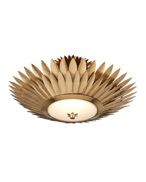 Currey & Company Plumage Antique Brass Leaf Semi Flush Mount Sculptural Ceiling Light for Glam Interiors 9000-1360