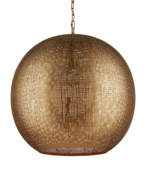 Currey & Company Buckram Iron Orb Pendant Light Acid Etched Handmade Sphere for Dining or Entryway Antique Brass 9000-1363
