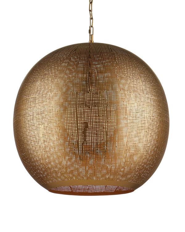 Currey & Company Buckram Iron Orb Pendant Light Acid Etched Handmade Sphere for Dining or Entryway Antique Brass 9000-1363