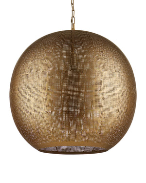 Currey & Company Buckram Iron Orb Pendant Light Acid Etched Handmade Sphere for Dining or Entryway Antique Brass 9000-1363