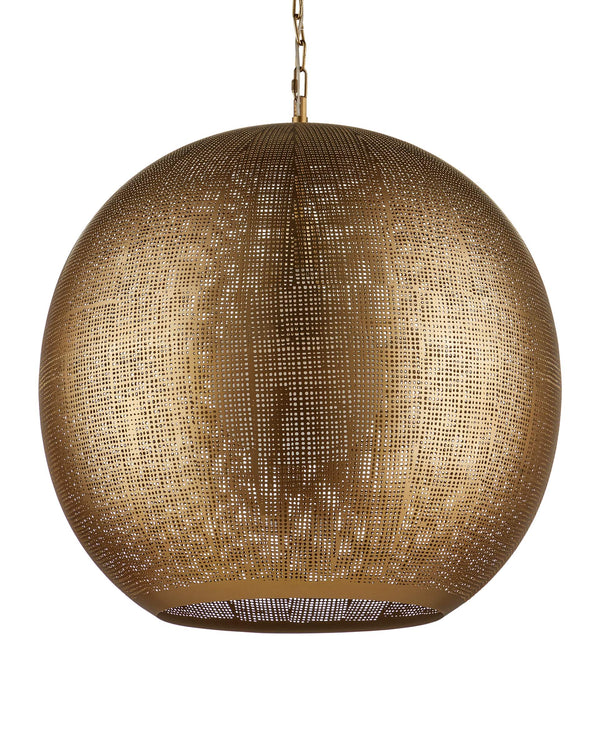 Currey & Company Buckram Iron Orb Pendant Light Acid Etched Handmade Sphere for Dining or Entryway Antique Brass 9000-1363