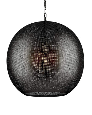 Currey & Company Buckram Iron Orb Pendant Light Acid Etched Handmade Sphere for Dining or Entryway Black Nickel 9000-1364