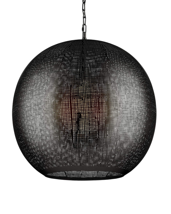 Currey & Company Buckram Iron Orb Pendant Light Acid Etched Handmade Sphere for Dining or Entryway Black Nickel 9000-1364