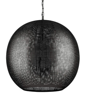 Currey & Company Buckram Iron Orb Pendant Light Acid Etched Handmade Sphere for Dining or Entryway Black Nickel 9000-1364