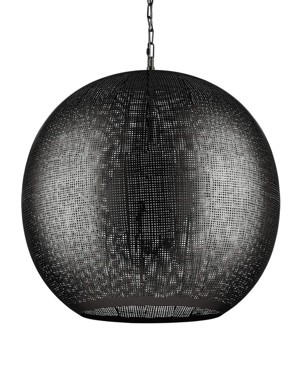Currey & Company Buckram Iron Orb Pendant Light Acid Etched Handmade Sphere for Dining or Entryway Black Nickel 9000-1364