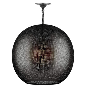 Currey & Company Buckram Iron Orb Pendant Light Acid Etched Handmade Sphere for Dining or Entryway Black Nickel 9000-1364