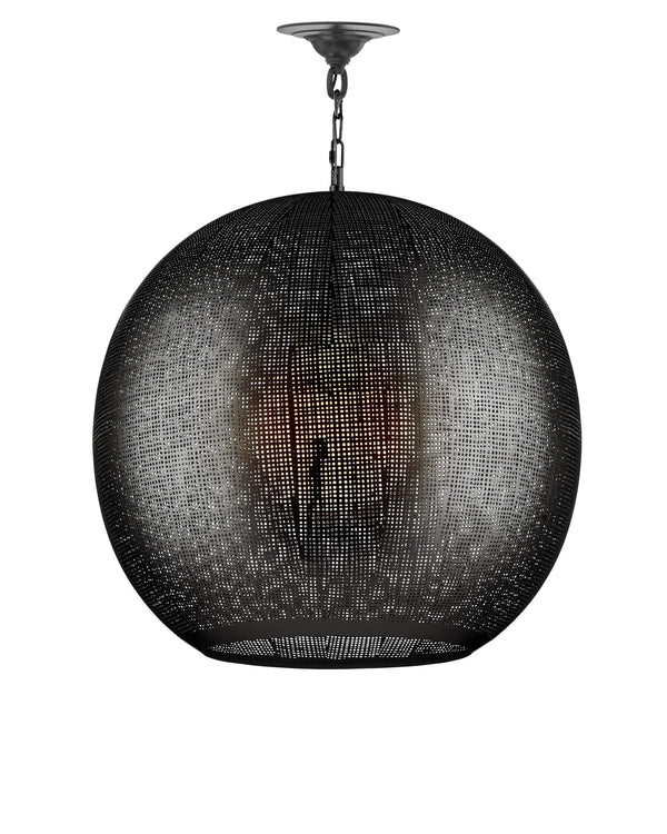 Currey & Company Buckram Iron Orb Pendant Light Acid Etched Handmade Sphere for Dining or Entryway Black Nickel 9000-1364