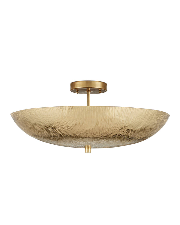 Currey & Company Origo Polished Brass Bowl Semi Flush Mount Light Handcrafted Ceiling Fixture 9000-1365
