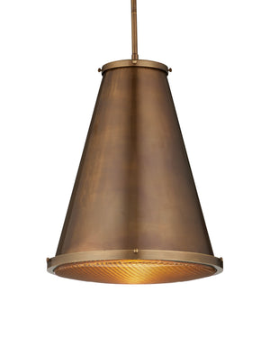 Currey & Company Seafarer Antique Brass Pendant Light with Pebbled Glass for Kitchen or Entryway Antique Brass / Clear 9000-1366