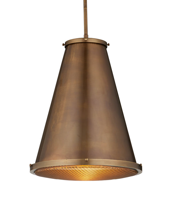 Currey & Company Seafarer Antique Brass Pendant Light with Pebbled Glass for Kitchen or Entryway Antique Brass / Clear 9000-1366