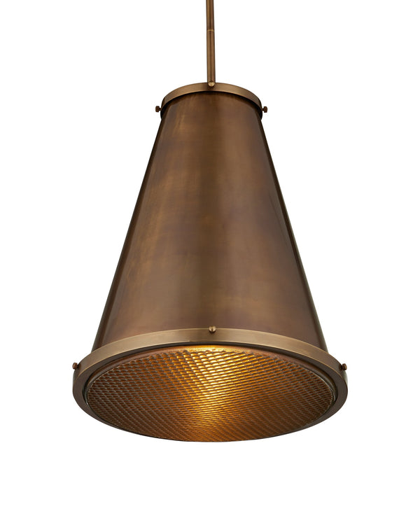 Currey & Company Seafarer Antique Brass Pendant Light with Pebbled Glass for Kitchen or Entryway Antique Brass / Clear 9000-1366